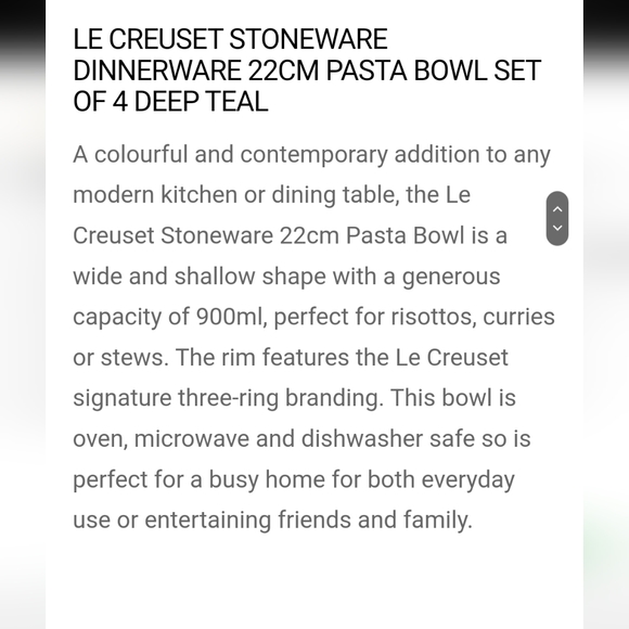 Le Creuset 22cm Ceramic Pasta Bowl- Azura Blue- Set of 4 - Picture 6 of 9